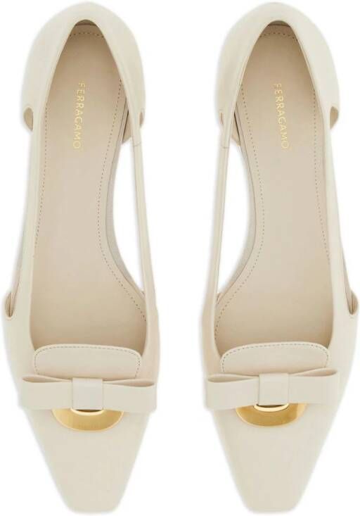 Ferragamo Drop Bow leather ballerina shoes White