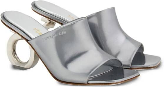 Ferragamo Elina 70mm patent leather slides Silver