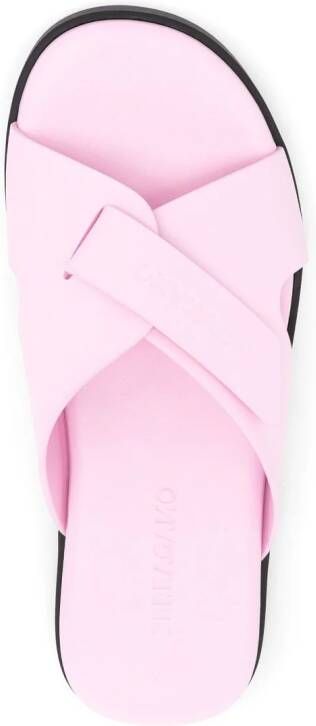 Ferragamo embossed-logo crossover-strap sandals Pink