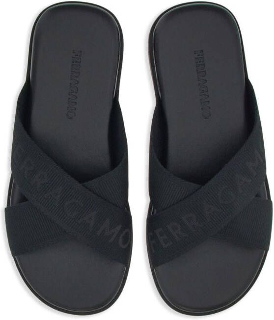 Ferragamo embroidered-logo crossover-strap sandals Black