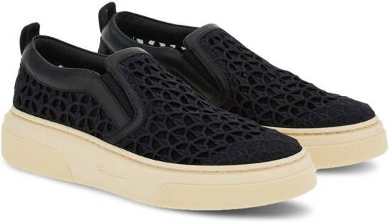 Ferragamo embroidered slip-on sneakers Black