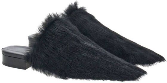 Ferragamo fur pointed-toe slippers Black