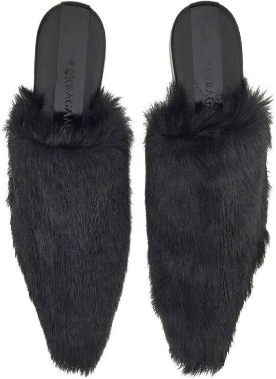 Ferragamo fur pointed-toe slippers Black