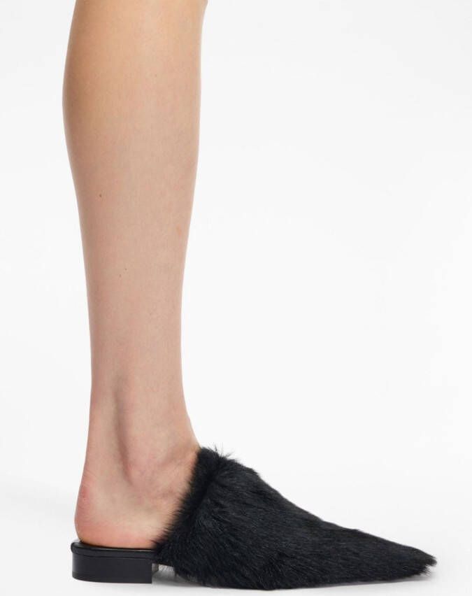 Ferragamo fur pointed-toe slippers Black