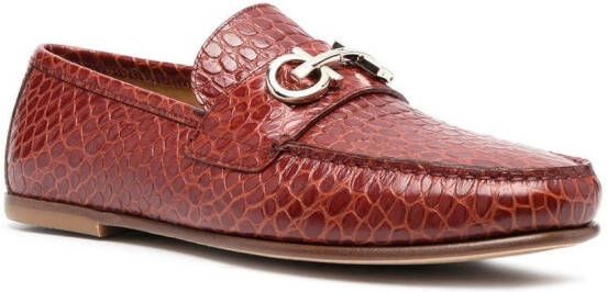 Ferragamo Galileo crocodile-embossed loafers Red