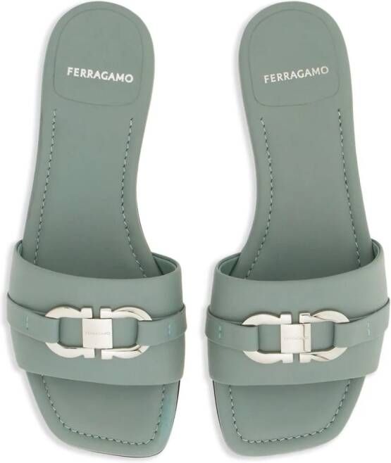 Ferragamo Gancini-buckle flat leather slides Green