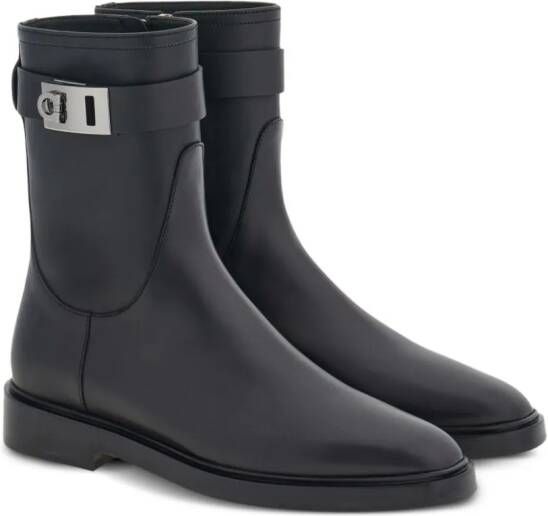 Ferragamo Gancini-buckle leather ankle boots Black