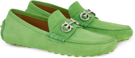 Ferragamo Gancini-buckle leather loafers Green