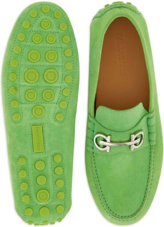 Ferragamo Gancini-buckle leather loafers Green