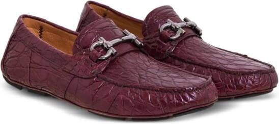 Ferragamo Gancini-buckle leather loafers Red
