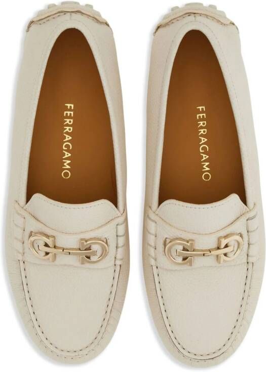 Ferragamo Gancini-buckle leather loafers White