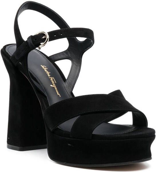 Ferragamo Gancini-buckle suede platform sandals Black