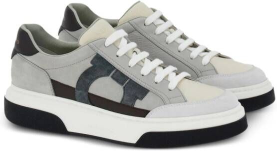 Ferragamo Gancini-embroidered leather sneakers Grey