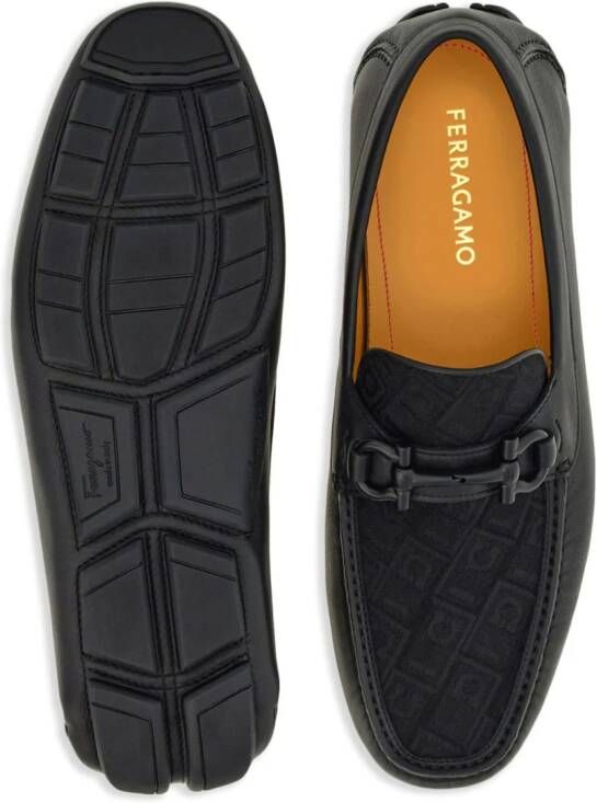 Ferragamo Gancini-jacquard leather loafers Black