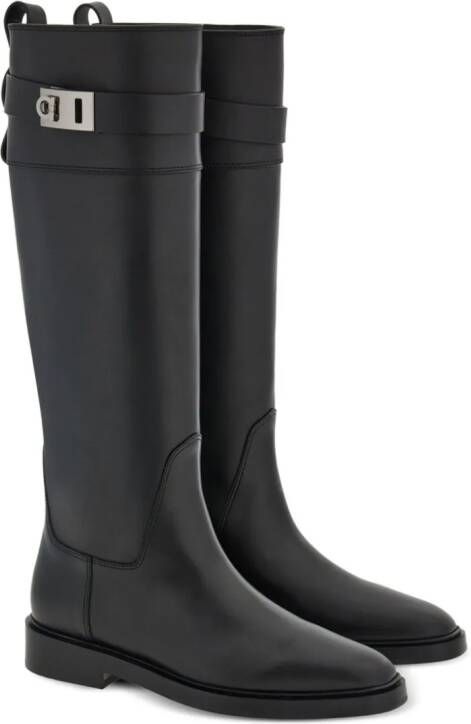 Ferragamo Gancini leather boots Black