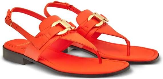 Ferragamo Gancini leather flat sandals Orange