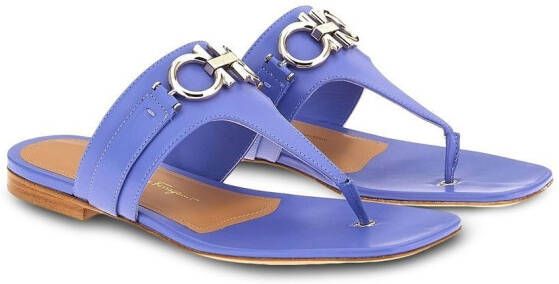 Ferragamo Gancini leather flat sandals Blue
