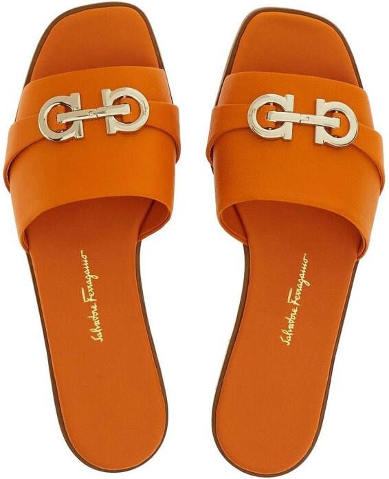 Ferragamo Gancini leather slide sandals Orange