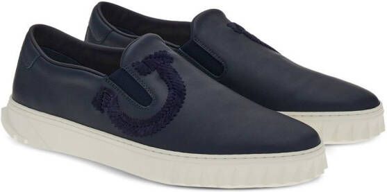 Ferragamo Gancini leather slip-on sneakers Blue