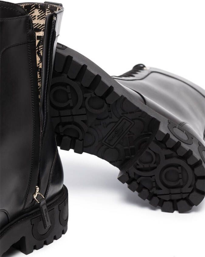 Ferragamo Gancini-motif combat boots Black