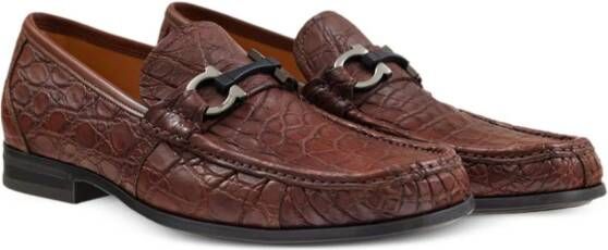 Ferragamo Gancini-ornament embossed-crocodile loafes Brown