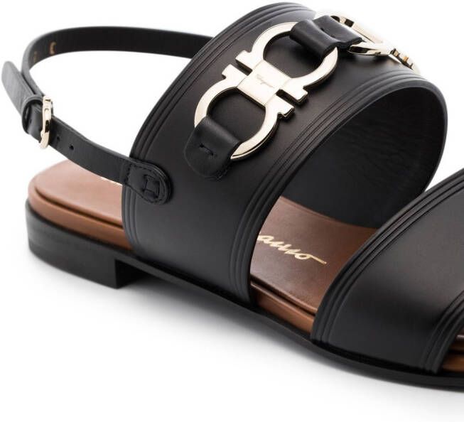 Ferragamo Gancini-plaque leather sandals Black