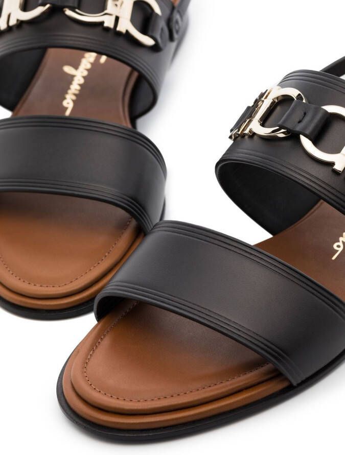Ferragamo Gancini-plaque leather sandals Black