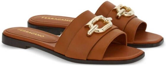 Ferragamo Gancini-plaque leather slides Brown