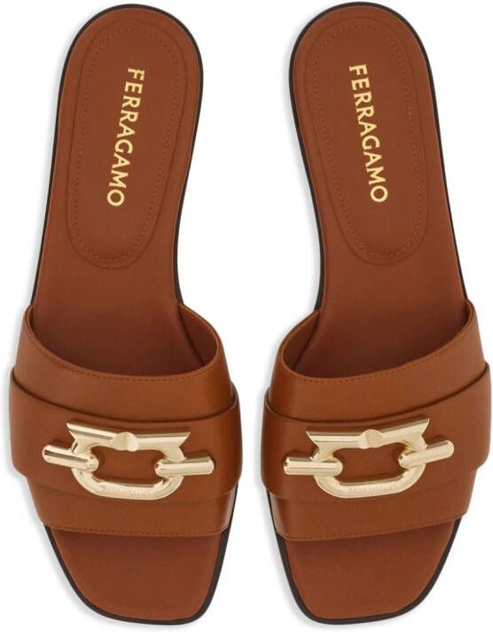 Ferragamo Gancini-plaque leather slides Brown