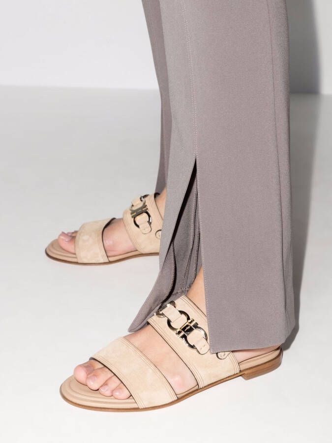 Ferragamo Gancini-plaque suede sandals Neutrals