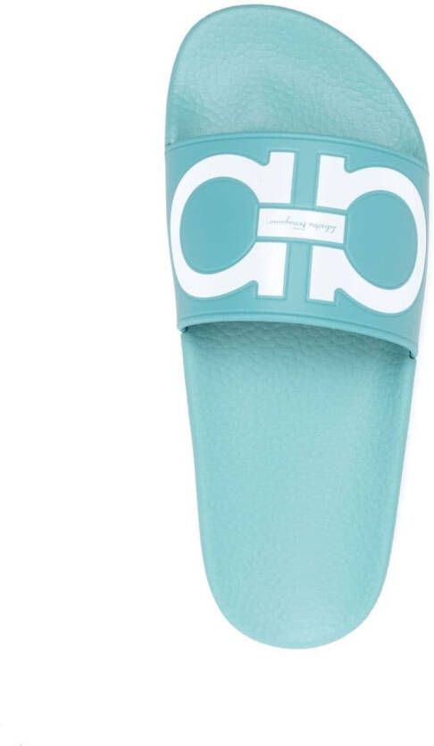Ferragamo Gancini-print slides Blue