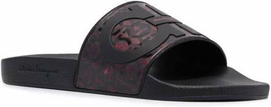 Ferragamo Groove logo-embossed sliders Black