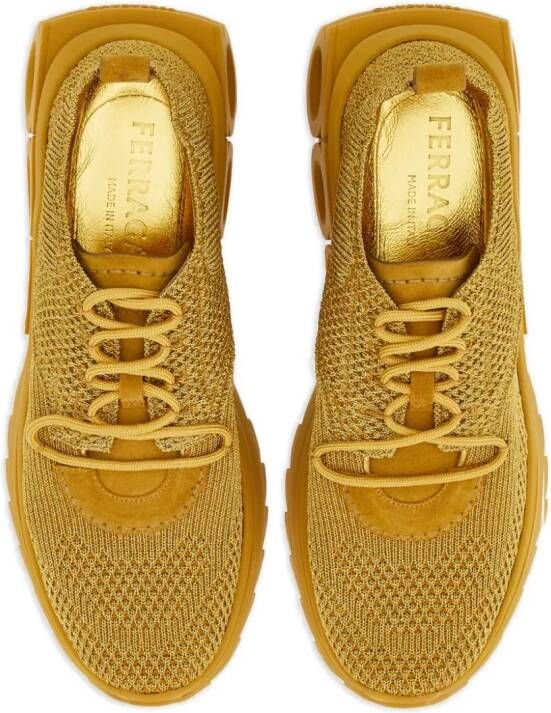 Ferragamo knitted lace-up running sneakers Brown