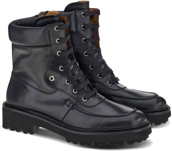 Ferragamo lace-up leather combat boots Black