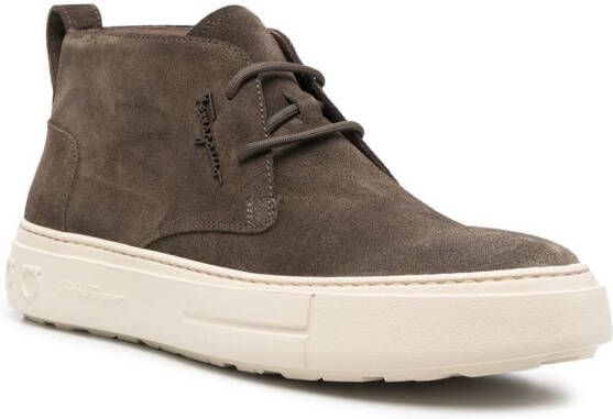 Ferragamo lace-up suede sneaker boots Green
