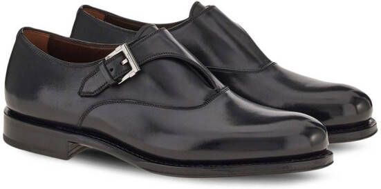 Ferragamo leather buckled monkstrap shoes Black