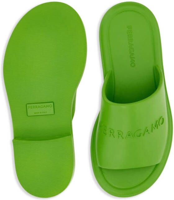Ferragamo logo-debossed open-toe slides Green