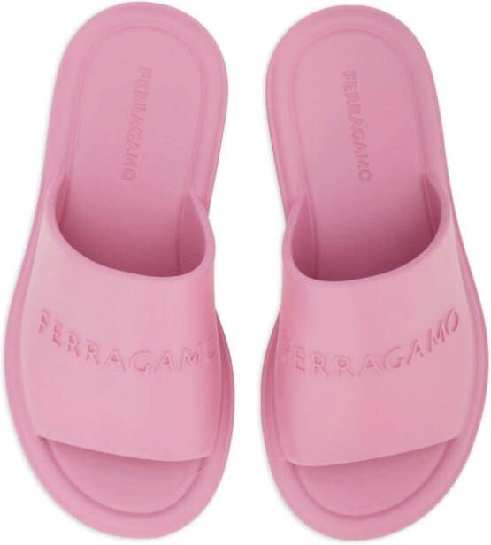 Ferragamo logo-debossed open-toe slides Pink