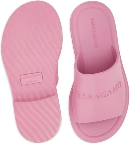 Ferragamo logo-debossed open-toe slides Pink