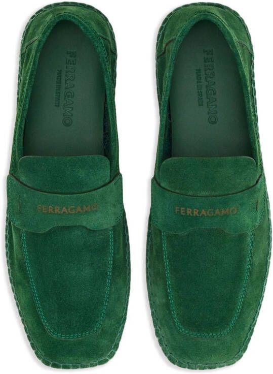 Ferragamo logo-debossed suede loafers Green