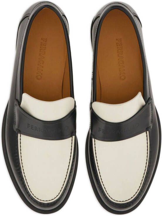 Ferragamo logo-debossed two-tone loafers White