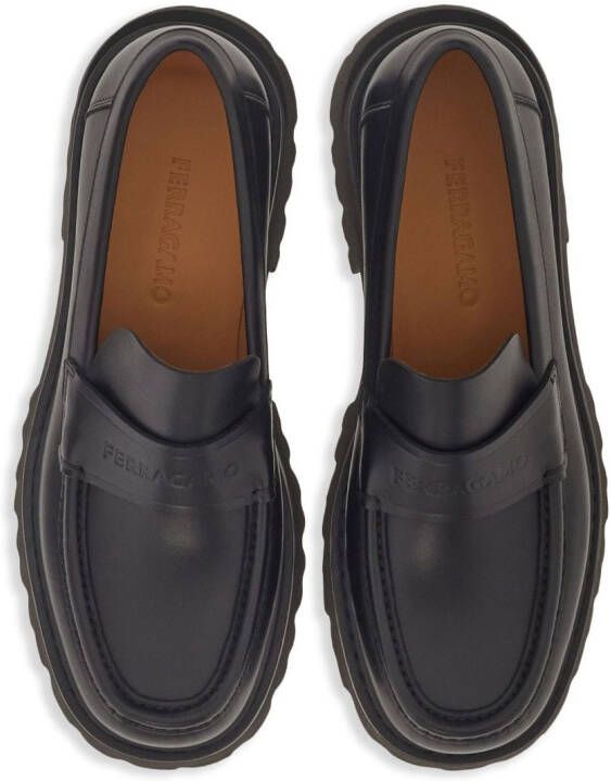 Ferragamo logo-embossed chunky leather loafers Black
