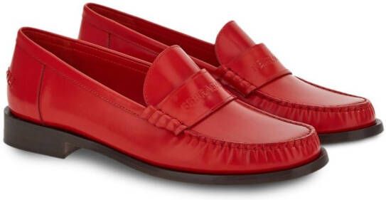 Ferragamo logo-embossed leather loafers Red