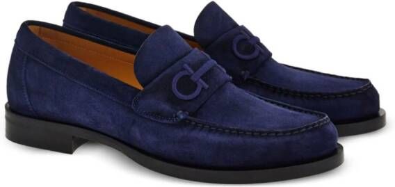 Ferragamo logo-embroidered leather loafers Blue