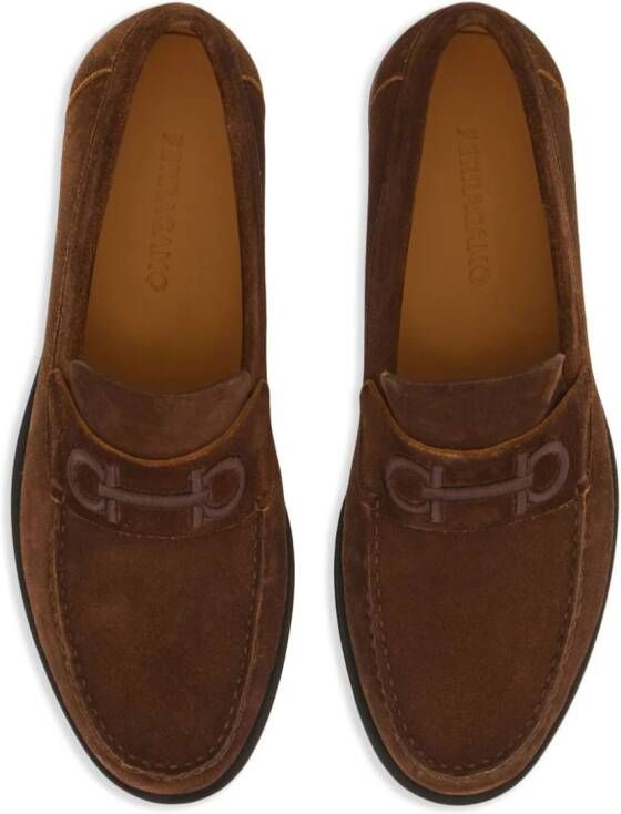 Ferragamo logo-embroidered leather loafers Brown