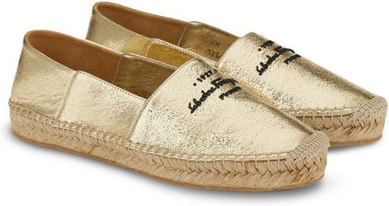 Ferragamo logo-embroidered metallic espadrilles Gold