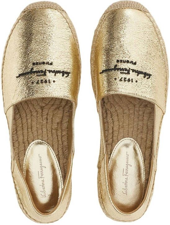 Ferragamo logo-embroidered metallic espadrilles Gold