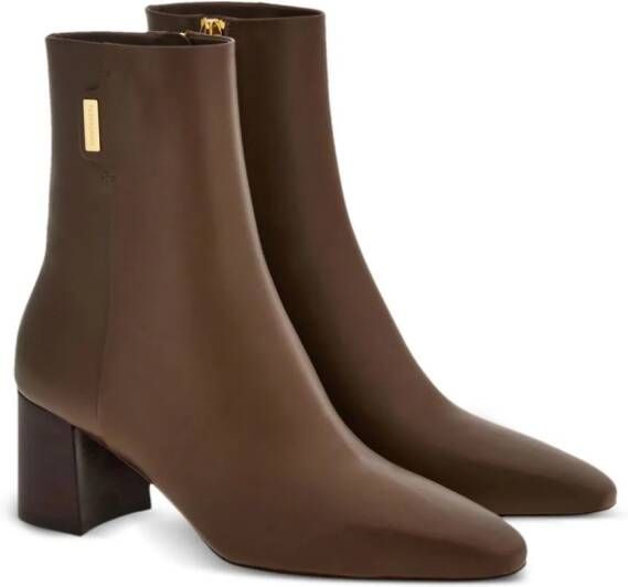 Ferragamo logo-plaque leather ankle boots Brown
