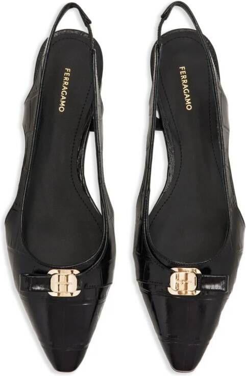 Ferragamo logo-plaque slingback ballerina shoes Black