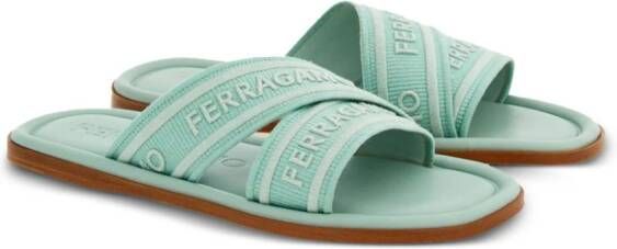 Ferragamo logo-print round-toe slides Green